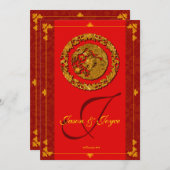 Rode draak met dubbele geluk traditionele RSVP-kaa Kaart (Voorkant / Achterkant)