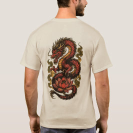 Rode draak met gouden rook en lotus t-shirt