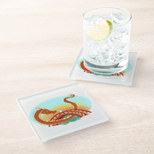 Rode draak ontmoet witte kat glazen onderzetter (Schuin)