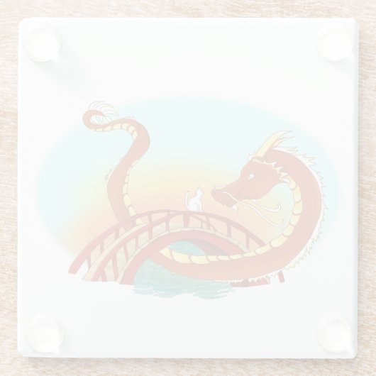 Rode draak ontmoet witte kat glazen onderzetter (Achterkant)