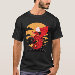 Rode Draak op een Berg Design T-shirt