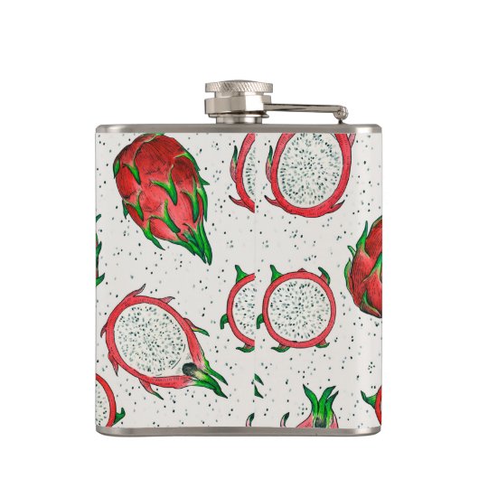 Rode draak op een witte achtergrond heupfles (Achterkant)