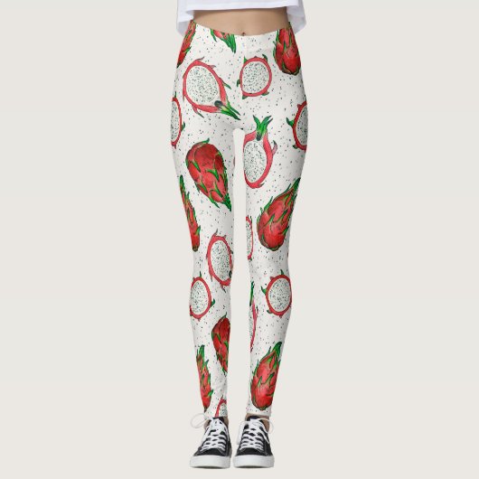 Rode draak op een witte achtergrond leggings (Voorkant)