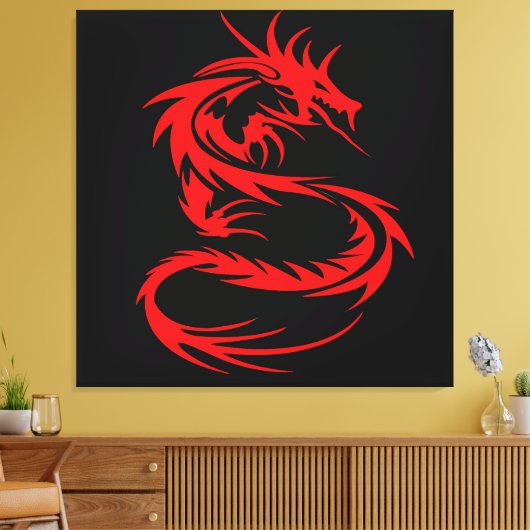 Rode Draak op Gespannen Canvasprint Canvas Afdruk (Insitu (Woonkamer))