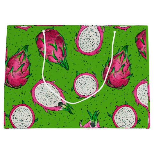 Rode draak op groen groot cadeauzakje (Voorkant)