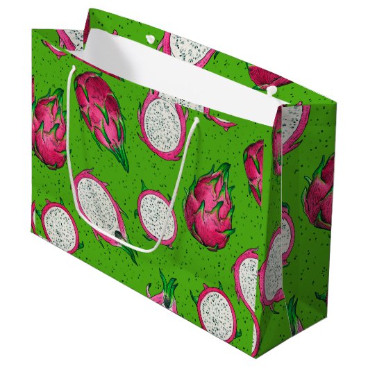 Rode draak op groen groot cadeauzakje (Voorkant Gekanteld)