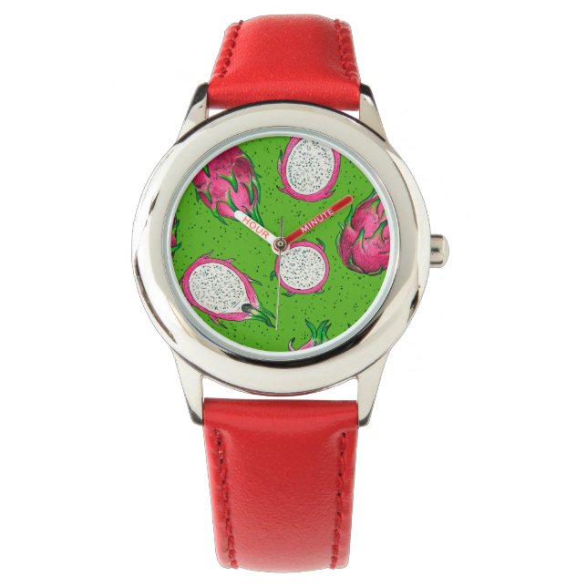 Rode draak op groen horloge (Voorkant)