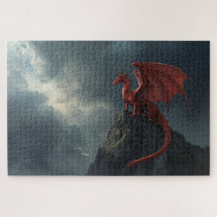 Rode Draak Op Klif Legpuzzel