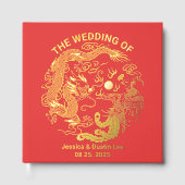 Rode Draak Phoenix Aziatische Chinese Huwelijk Gol Gastenboek (Voorkant)