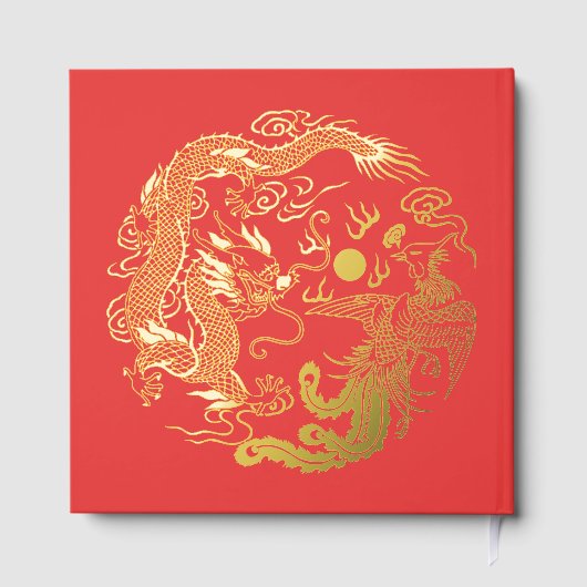 Rode Draak Phoenix Aziatische Chinese Huwelijk Gol Gastenboek (Achterkant)