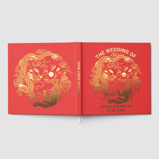 Rode Draak Phoenix Aziatische Chinese Huwelijk Gol Gastenboek (Volledig)