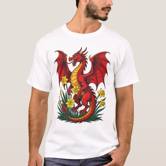 Rode Draak Stond Tussen Narcissen T-shirt (Voorkant)