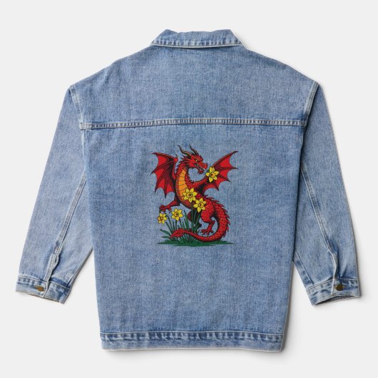 Rode Draak Tussen Narcissen Denim Jacket (Achterkant)