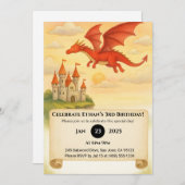 Rode Draak Vliegen Over Castle Scroll Verjaardag Kaart (Voorkant / Achterkant)