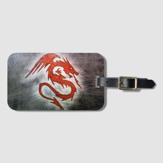 Rode draak zwarte achtergrond bagagelabel (Voorkant (horizontaal))