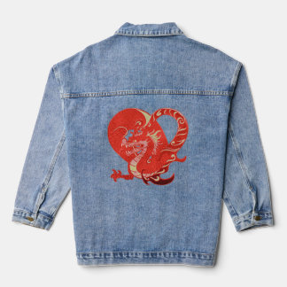 Rode Dragon Hart Valentijn Chinees Nieuwjaar Vrouw Denim Jacket