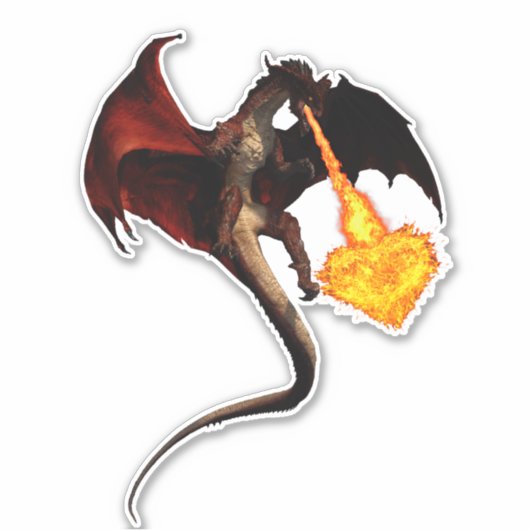 Rode Dragon Vuur Ademend Hart Sticker (Voorkant)