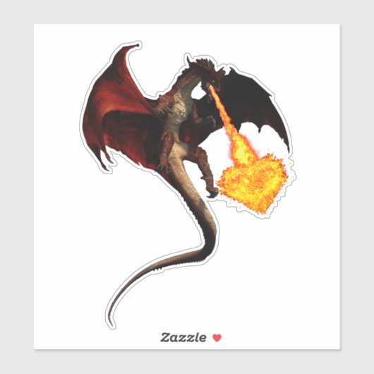 Rode Dragon Vuur Ademend Hart Sticker (Vel)