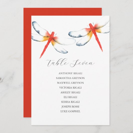 Rode Dragonfly bruiloft zitgrafiek Sjabloon Kaart (Voorkant / Achterkant)