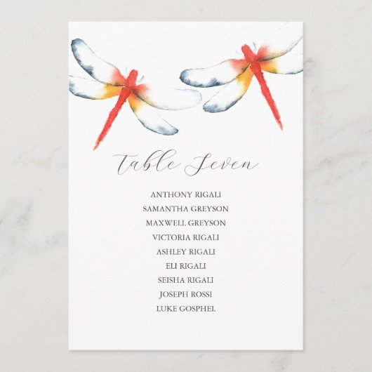 Rode Dragonfly bruiloft zitgrafiek Sjabloon Kaart (Voorkant)