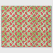 Rode Draken op Groene Gingham Wrapping Papier (Vlak)