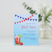 Rode drank blauwe water budget zwembadfeest uitnod (Staand voorkant)