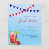 Rode drank blauwe water budget zwembadfeest uitnod (Voorkant)