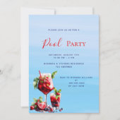 Rode drank blauwe water Pool Party Kaart (Voorkant)