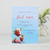 Rode drank blauwe water Pool Party Kaart (Staand voorkant)