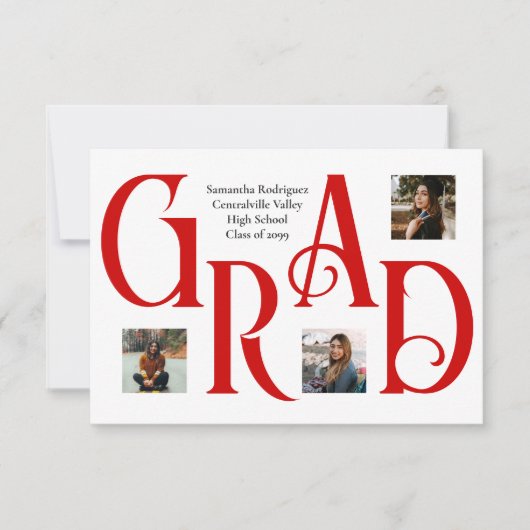 Rode drie-foto Classic & Bold AFSTUDEERDER Letter Aankondiging (Voorkant)