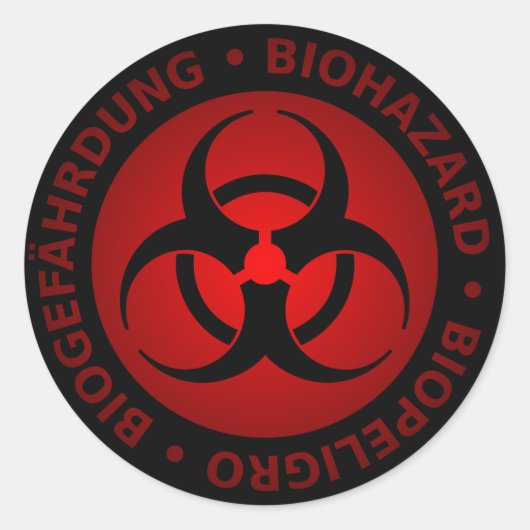 Rode drietalige Biohazard Waarschuwing Ronde Sticker (Voorkant)