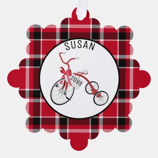 Rode driewieler peuter Kinder - Cadeau Label - Ornament Kaart (Voorkant)