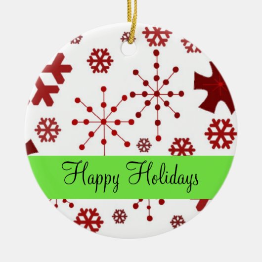 Rode drijfmest van sneeuwvlokken keramisch ornament (Voorkant)