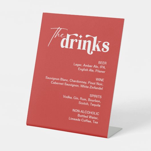 Rode Drink Menu Bruiloft Bar Reclamebord Met Voetstuk (Voorkant)