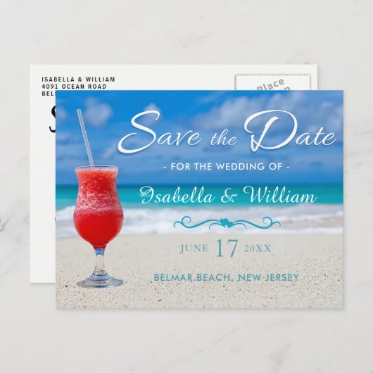 Rode Drink Ocean Beach Bewaar de datum Aankondigingskaart (Voorkant / Achterkant)