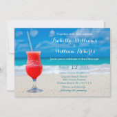 Rode Drink Ocean Beach Wedding Invitation Kaart (Voorkant)