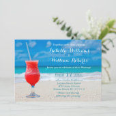 Rode Drink Ocean Beach Wedding Invitation Kaart (Staand voorkant)
