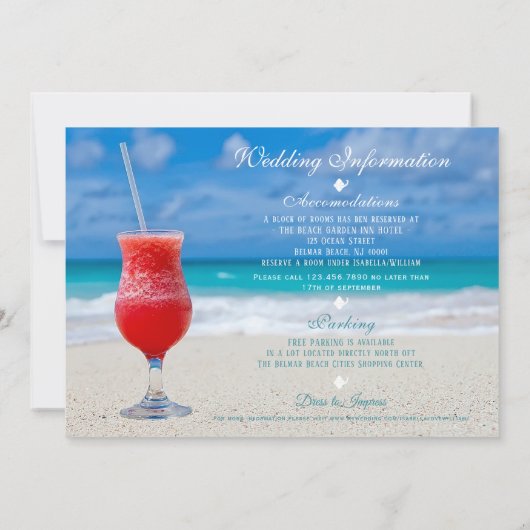 Rode Drink Ocean Beach Wedding Invitation Kaart (Achterkant)