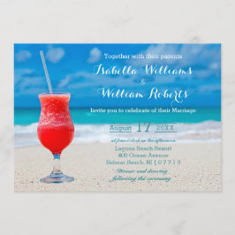 Rode Drink Ocean Beach Wedding Invitation Kaart
