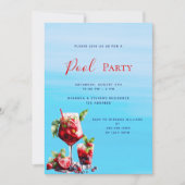 Rode drinken blauw water Zwembad Party Kaart (Voorkant)