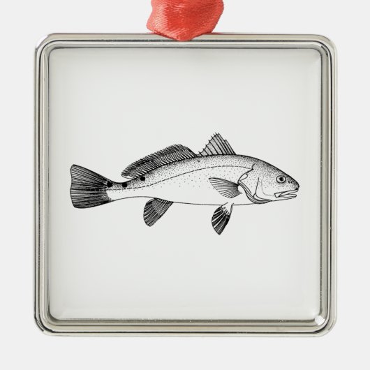 Rode drum - roodbaars metalen ornament (Voorkant)