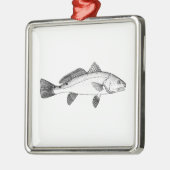 Rode drum - roodbaars metalen ornament (Links)