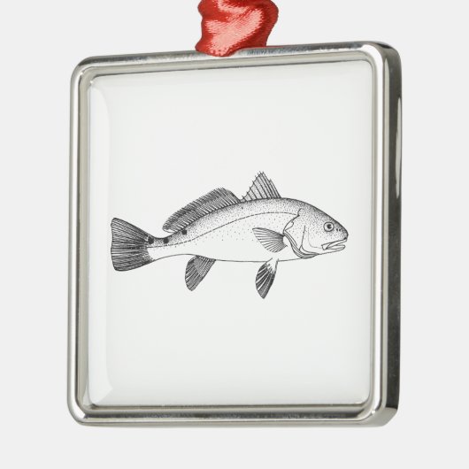 Rode drum -  roodbaars metalen ornament (Links)