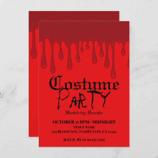 Rode druppeldruppels in het bloed Halloween Costum Kaart (Voorkant / Achterkant)