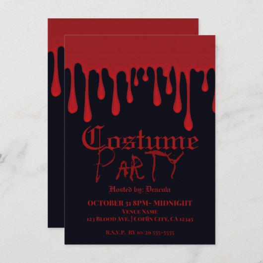 Rode druppeldruppels in het bloed Halloween Costum Kaart (Voorkant / Achterkant)