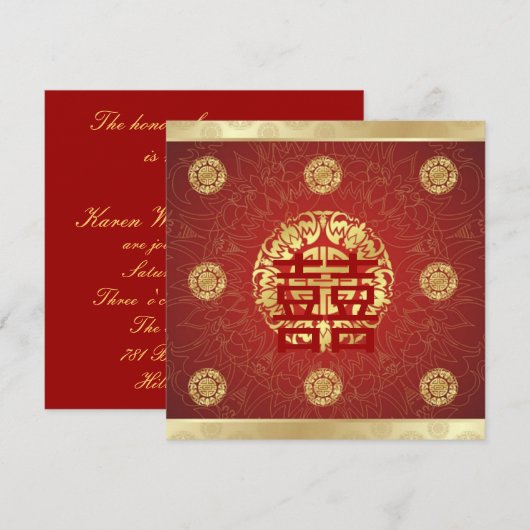 Rode Dubbel Geluk Chinese Trouw Uitnodiging (Voorkant / Achterkant)