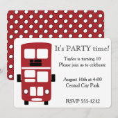 Rode dubbeldekker bus aangepaste uitnodiging (Voorkant / Achterkant)