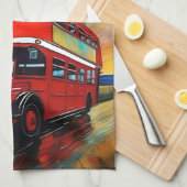 Rode dubbeldeksbus op een Sterrennacht, Theedoek (Quarter Fold)