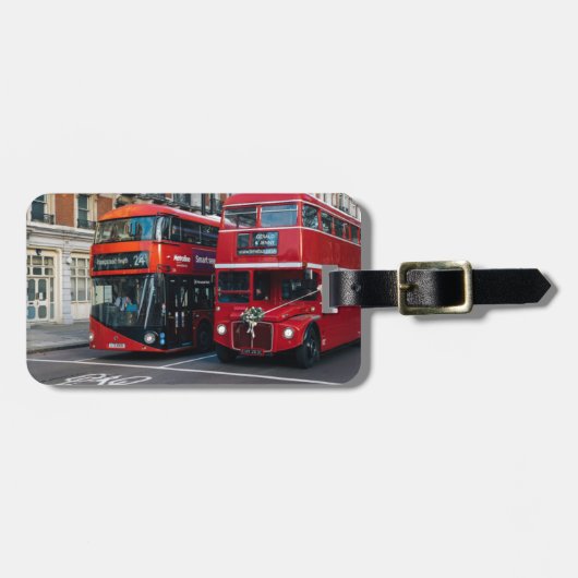 Rode dubbeldeksbussen bagagelabel (Voorkant horizontaal)