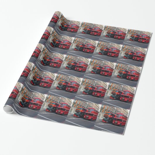 Rode dubbeldeksbussen cadeaupapier (Uitgerold)